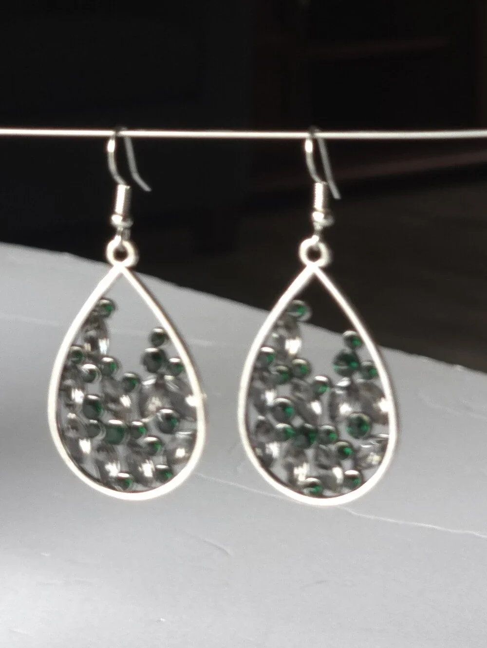 paparazzi Emerald & Smoke Teardrop Crystal Earrings